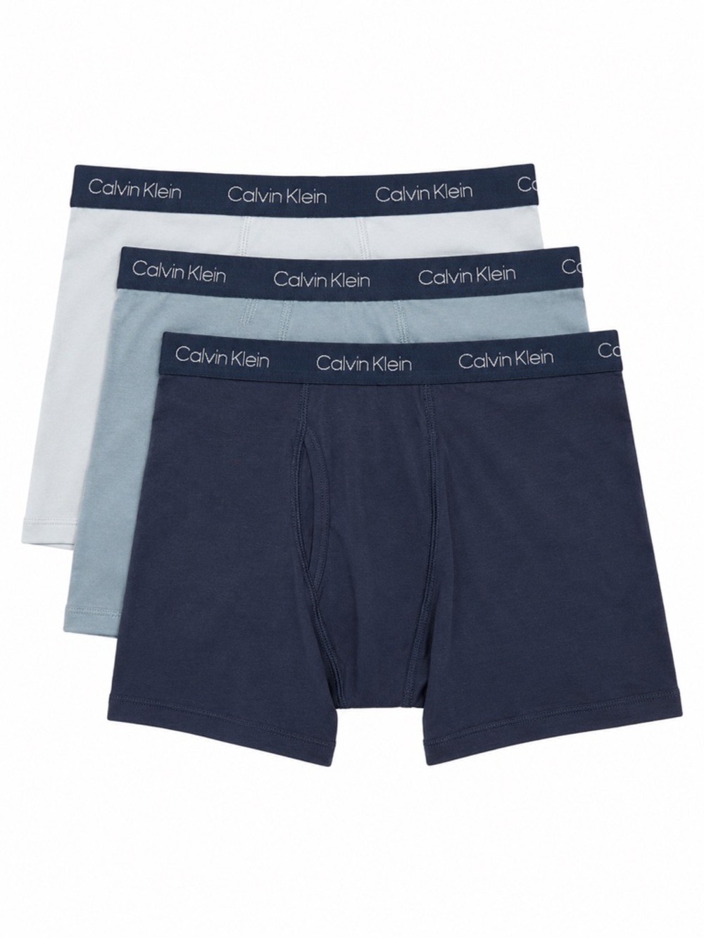 New - Calvin Klein Navy, Light Blue & White Cotton Stretch Boxer Briefs - 3-Pack